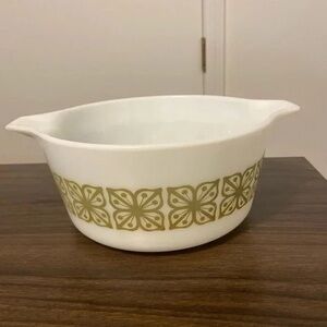Pyrex White Bowl with Gold Geometric Design
